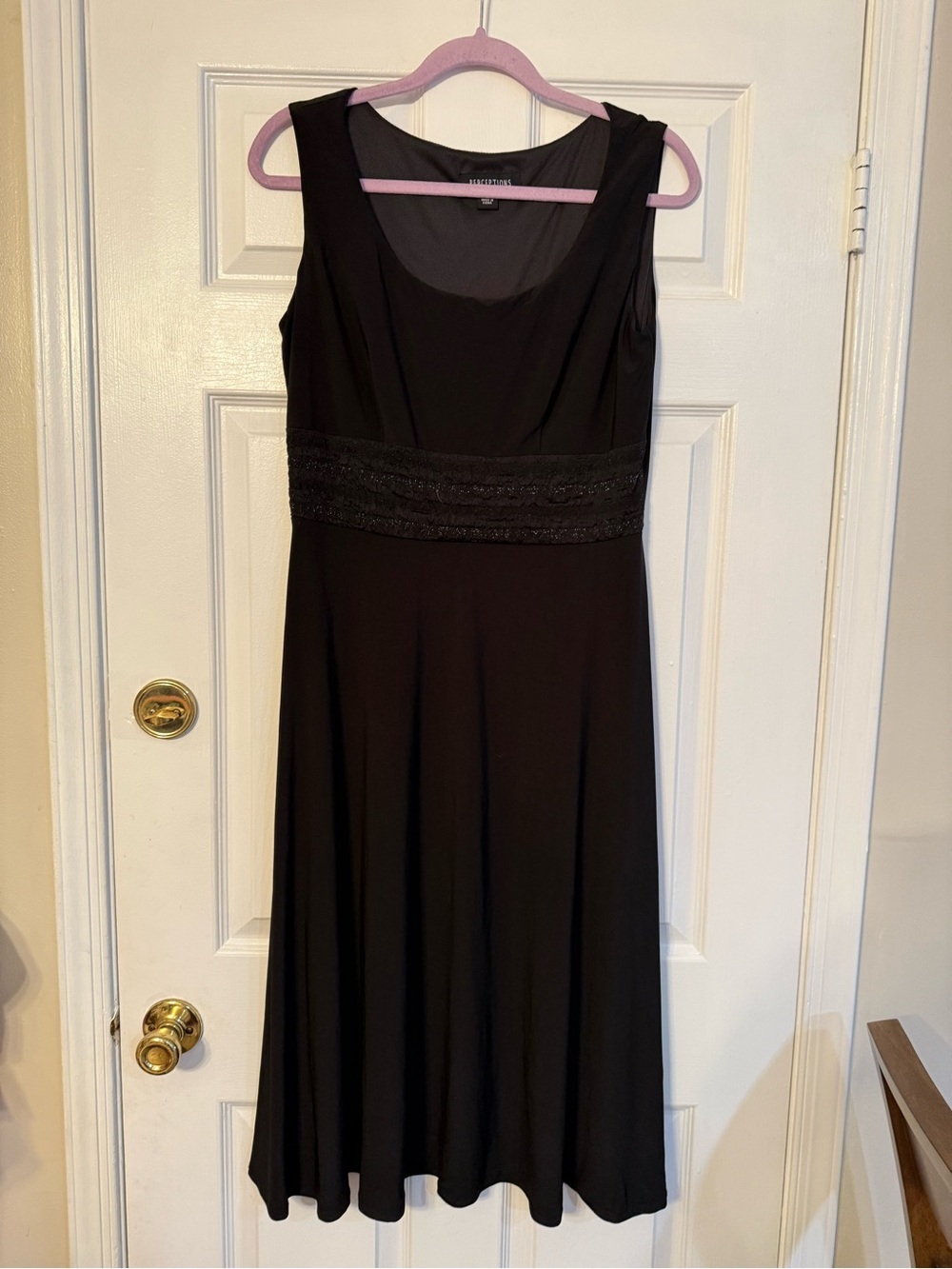 Perceptions Black Midi Dress with Beaded Waistband